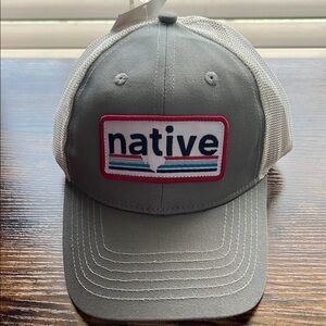 Gray and White Trucker Hat with Native Logo